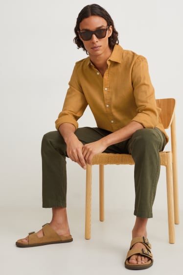Hommes - Chemise - regular fit - col Kent - lin mélangé - jaune moutarde