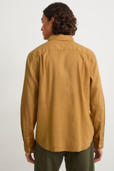 Hommes - Chemise - regular fit - col Kent - lin mélangé - jaune moutarde