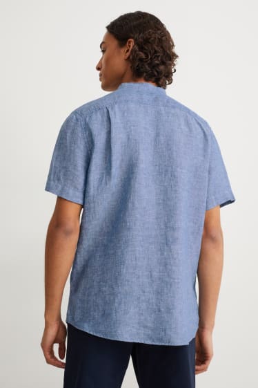 Heren - Linnen overhemd - regular fit - opstaande kraag - blauw