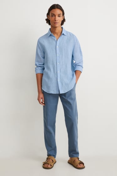 Hommes - Chemise en lin - regular fit - col kent - bleu clair