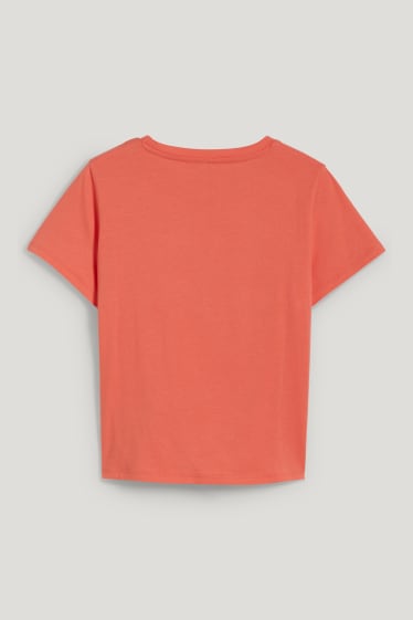 Bambine: - T-shirt dettaglio nodo - effetto brillante - corallo