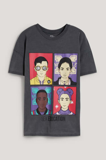 Exclu web - CLOCKHOUSE - T-shirt - Netflix - Sex Education - gris foncé