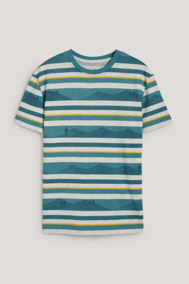 Kids Boys - Kurzarmshirt - gestreift - hellgrau-melange