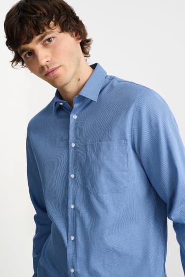 Heren - Business-overhemd - regular fit - kent - gemakkelijk te strijken - met patroon - blauw