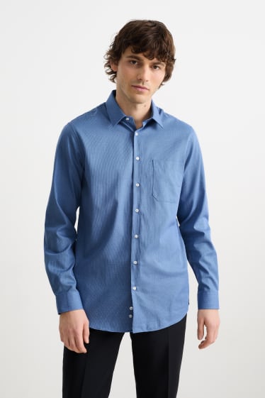 Mężczyźni - Koszula biznesowa - regular fit - kołnierzyk kent - dobrze się prasuje - wzorzysta - niebieski