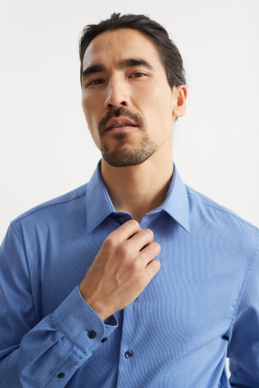 Uomo - Camicia business - slim fit - collo all'italiana - facile da stirare - fantasia - blu