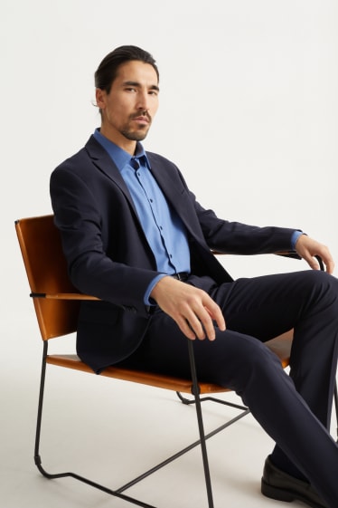Uomo - Camicia business - slim fit - collo all'italiana - facile da stirare - fantasia - blu
