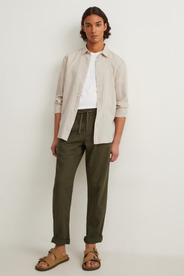 Men - Košile - regular fit - kent - lněná směs - pruhovaná - light beige