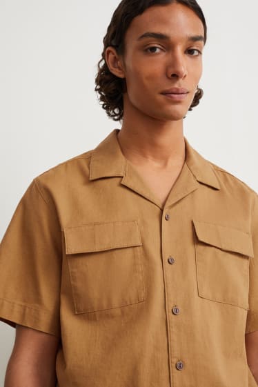 Uomo - Camicia - regular fit - collo con rever - misto lino - havana