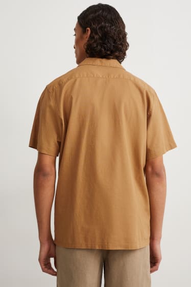 Uomo - Camicia - regular fit - collo con rever - misto lino - havana