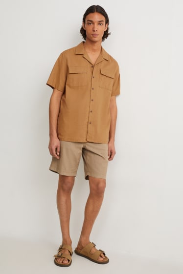 Uomo - Camicia - regular fit - collo con rever - misto lino - havana