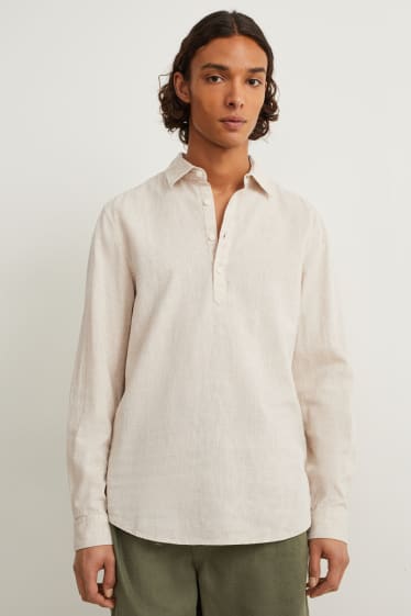 Men - Shirt - regular fit - Kent collar - linen blend - beige