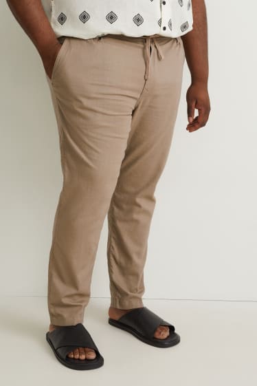 Pánské XL - Kalhoty chino - tapered fit - lněná směs - světle hnědá
