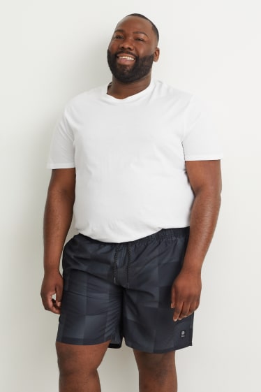 Herren XL - Badeshorts - kariert - schwarz