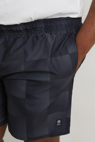 Herren XL - Badeshorts - kariert - schwarz