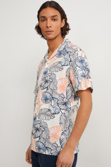 Hommes - Chemise - regular fit - col à revers - lin mélangé - à motif - blanc crème