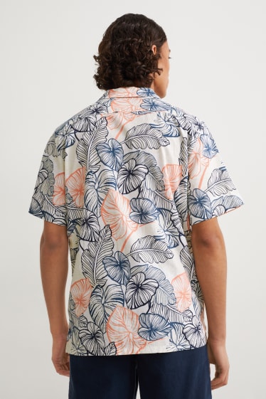 Hommes - Chemise - regular fit - col à revers - lin mélangé - à motif - blanc crème