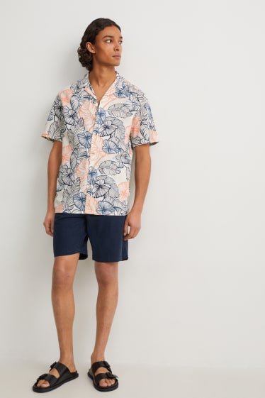 Hommes - Chemise - regular fit - col à revers - lin mélangé - à motif - blanc crème