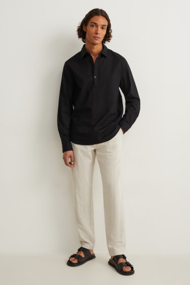 Home - Camisa - regular fit - coll kent - barreja de lli - negre