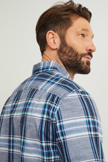 Pánské - Košile - regular fit - button-down - kostkovaná - modrá