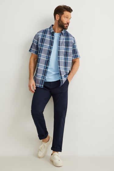 Pánské - Košile - regular fit - button-down - kostkovaná - modrá