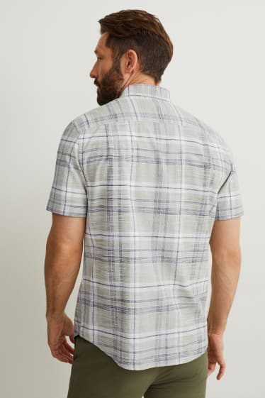Mężczyźni - Koszula - regular fit - przypinany kołnierzyk - w kratę - jasnozielony