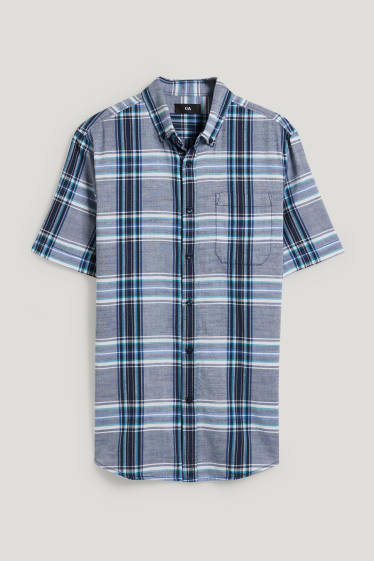 Pánské - Košile - regular fit - button-down - kostkovaná - modrá