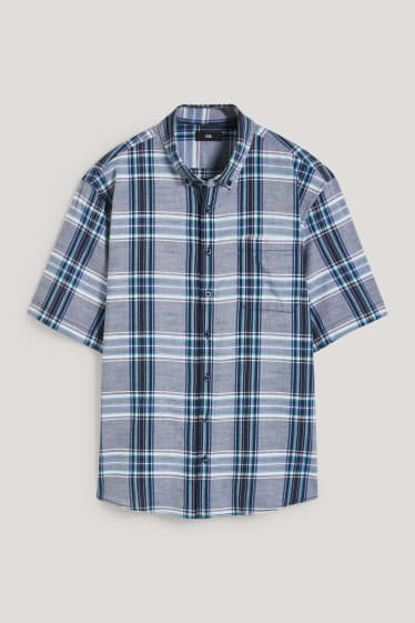 Pánské XL - Košile - regular fit - button-down - kostkovaná - modrá