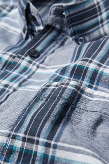 Uomo XL - Camicia - regular fit - button down - a quadretti - blu