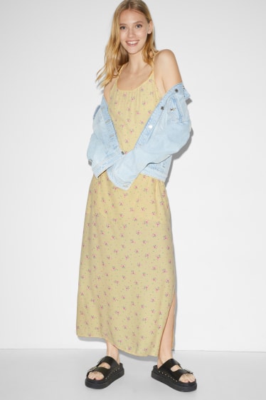 Clockhouse femme - CLOCKHOUSE - robe fourreau - motif floral - jaune clair