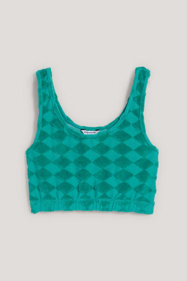 Exklusiv Online - CLOCKHOUSE - Crop Top - kariert - dunkelgrün