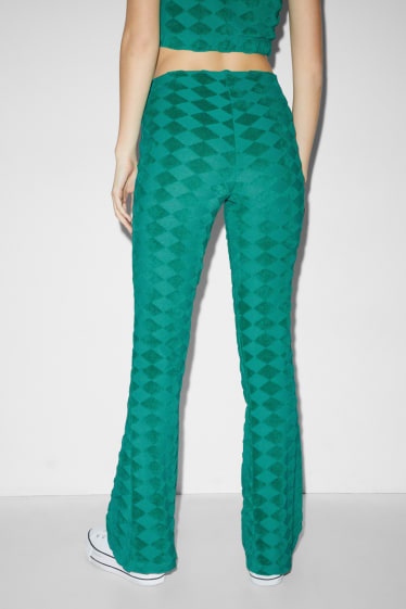 Exkluzivní online - CLOCKHOUSE - žerzejové kalhoty - comfort fit - kostkované - zelená
