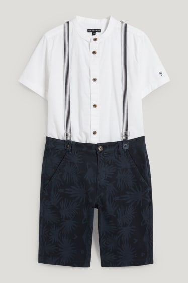 Toddler Boys - Set - overhemd en bermuda met bretels - 2-delig - donkerblauw
