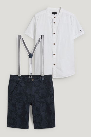 Toddler Boys - Set - overhemd en bermuda met bretels - 2-delig - donkerblauw