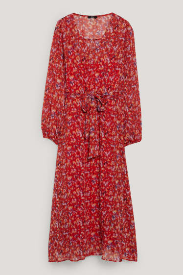 Femmes - Robe de gaze - à motif - rouge