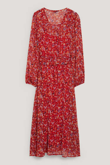 Femmes - Robe de gaze - à motif - rouge