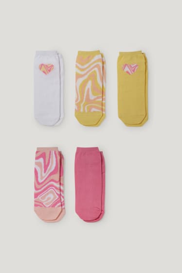Filles - Lot de 5 paires - chaussettes de sport - à motifs - rose
