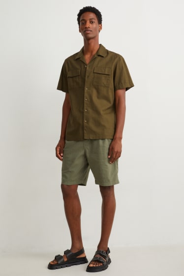 Herren - Hemd - Regular Fit - Reverskragen - Leinen-Mix - khaki
