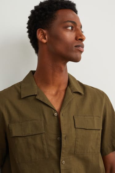 Herren - Hemd - Regular Fit - Reverskragen - Leinen-Mix - khaki