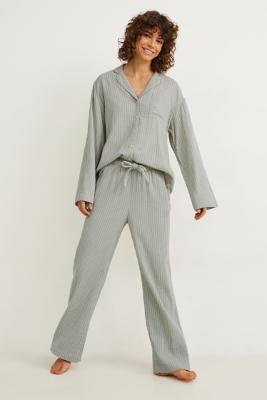 Dames - Pyjamabroek - gestreept - lichtgroen