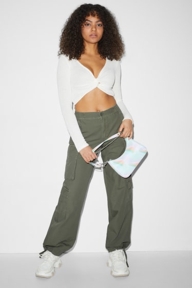 Clockhouse femme - CLOCKHOUSE - pantalon cargo - mid waist - relaxed fit - vert