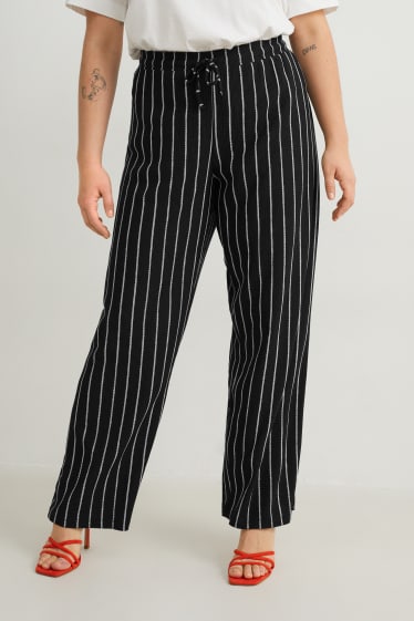 Donna - Pantaloni di stoffa - vita alta - gamba ampia - a righe - nero