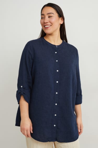 Donna - Blusa - misto lino - blu scuro