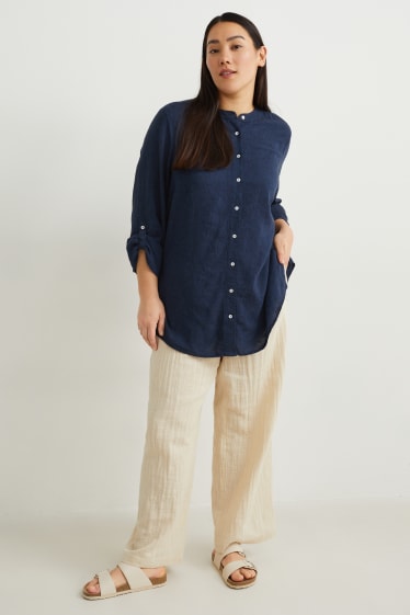 Donna - Blusa - misto lino - blu scuro