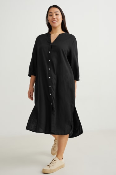Mujer - Vestido camisero - mezcla de lino - negro