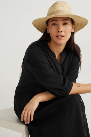Femmes - Robe-chemisier - lin mélangé - noir