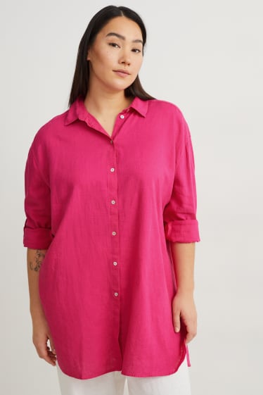 Women - Blouse - linen blend - pink