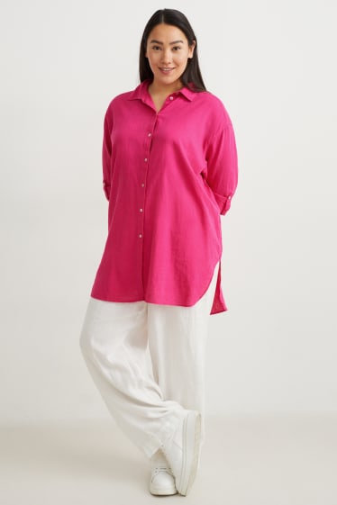 Damen - Bluse - Leinen-Mix - pink
