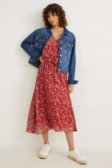 Femmes - Robe de gaze - à motif - rouge