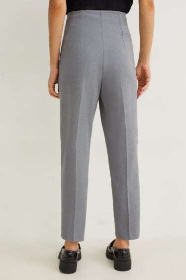 Dámské - Plátěné kalhoty - high waist - tapered fit - světle šedá-žíhaná